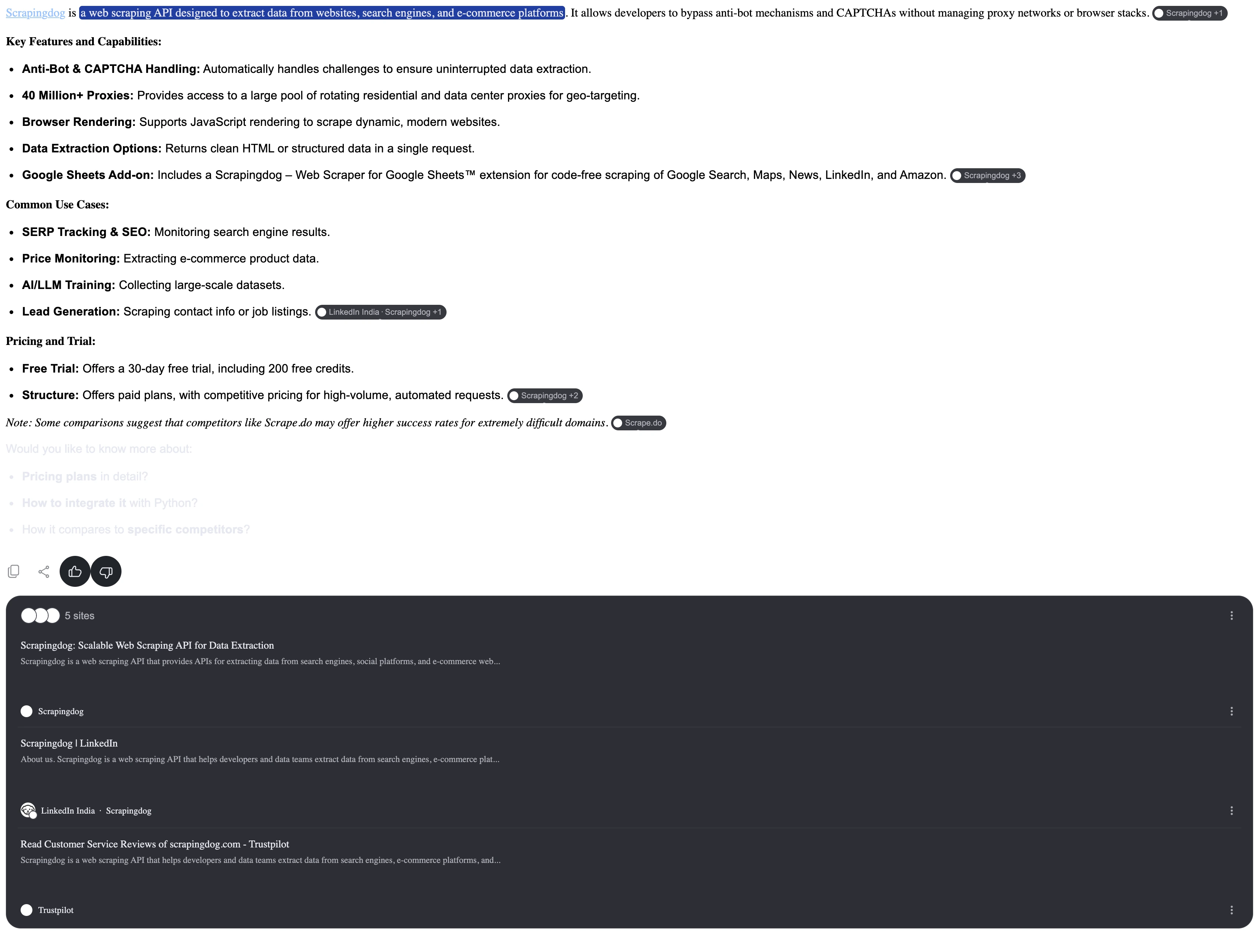 API result preview