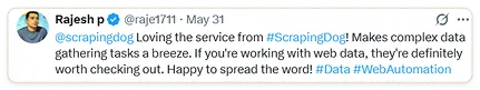 Customer testimonial – Scrapingdog feedback