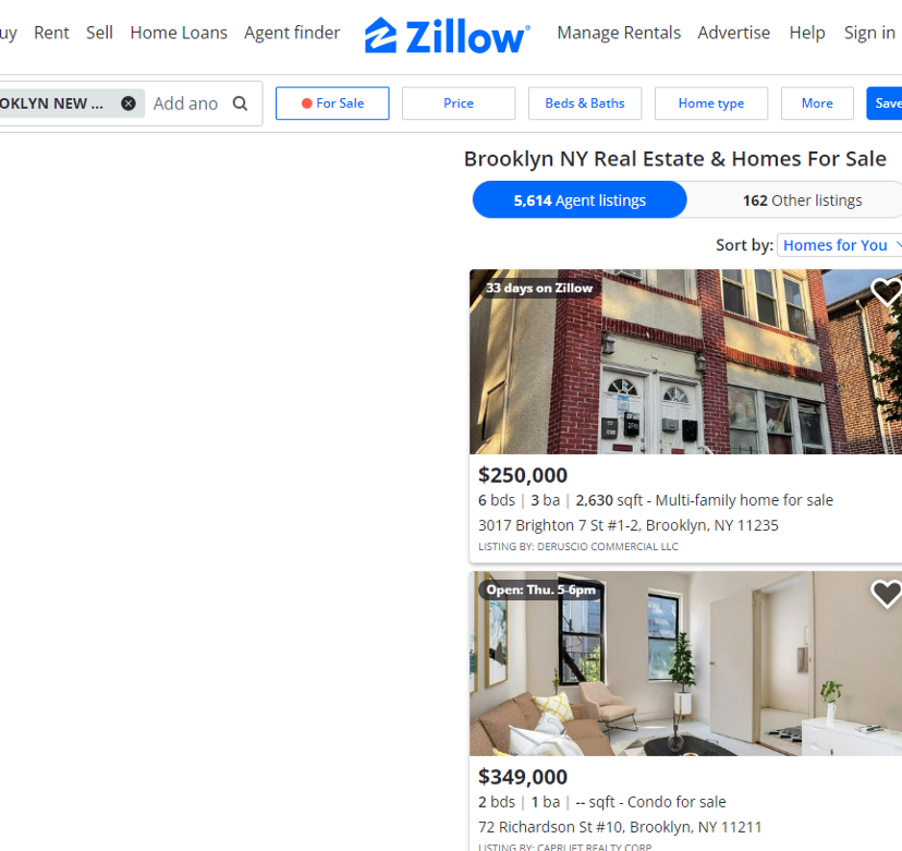 property page on zillow