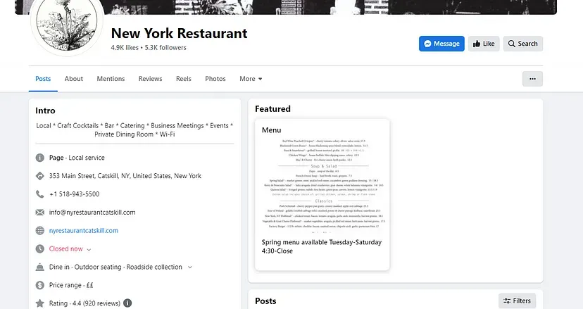 new york restaurant facebook page