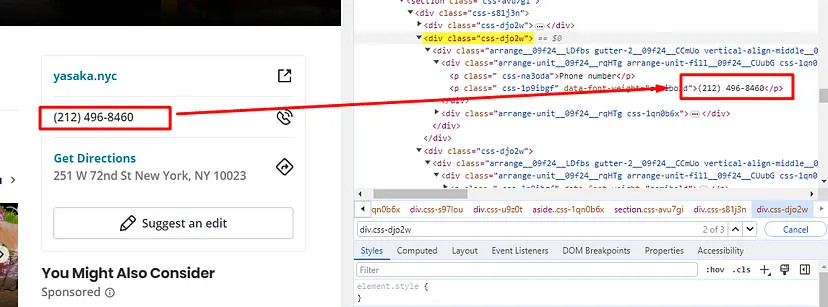 Locating location of Phone Number in HTML Tag