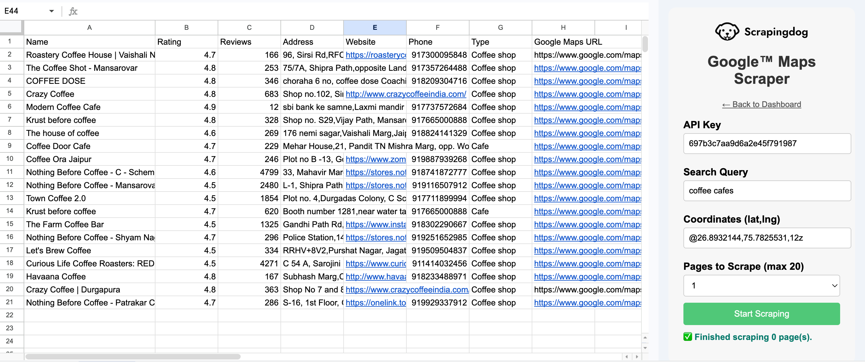 google sheets google maps scraper