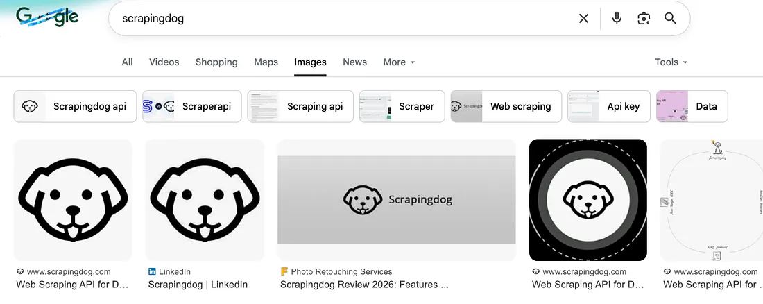 Google images SERP dashboard