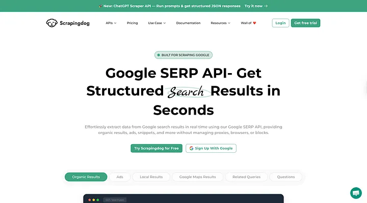Scrapingdog google serp api