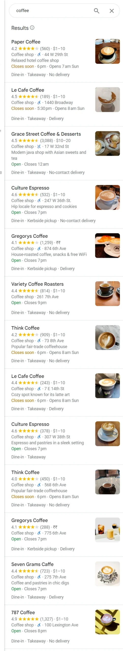 google maps results