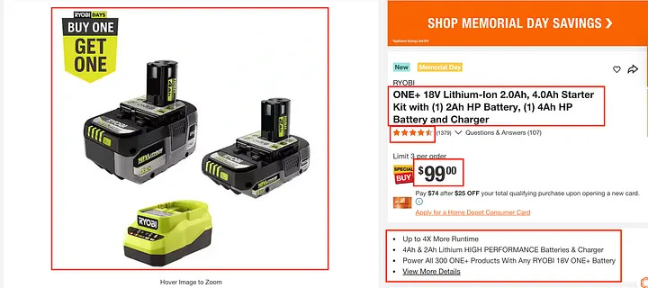Home Depot Product Page